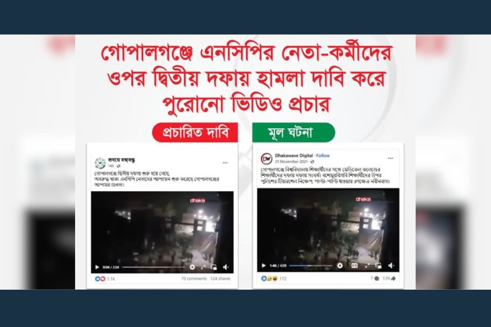 গোপালগঞ্জে এনসিপির নেতা-কর্মীদের ওপর দ্বিতীয় দফায় হামলা দাবি করে পুরোনো ভিডিও প্রচার